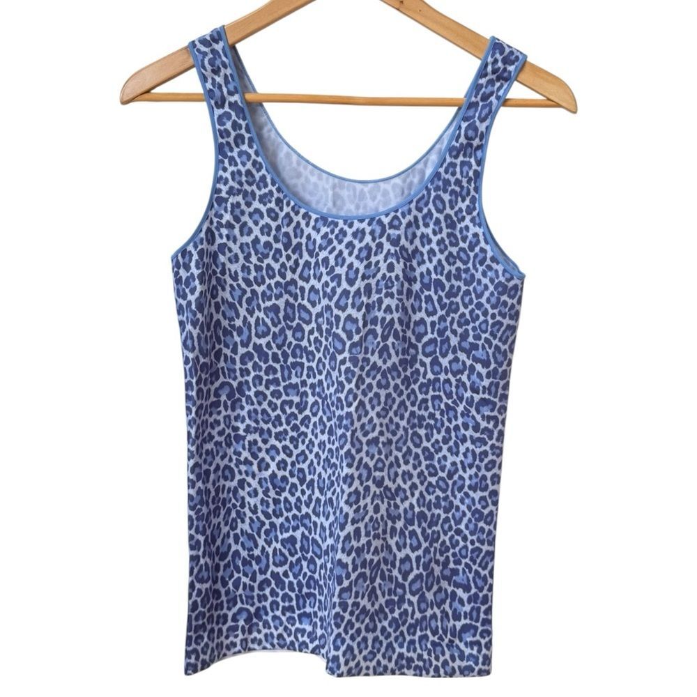 Shimera Sleeveless Blue Scoop Neck Leopard Animal Print Pattern Tank Top. XL.